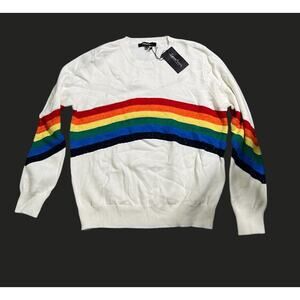 Sweet Rain XL White Chenille Glitter Rainbow Sweater NWT